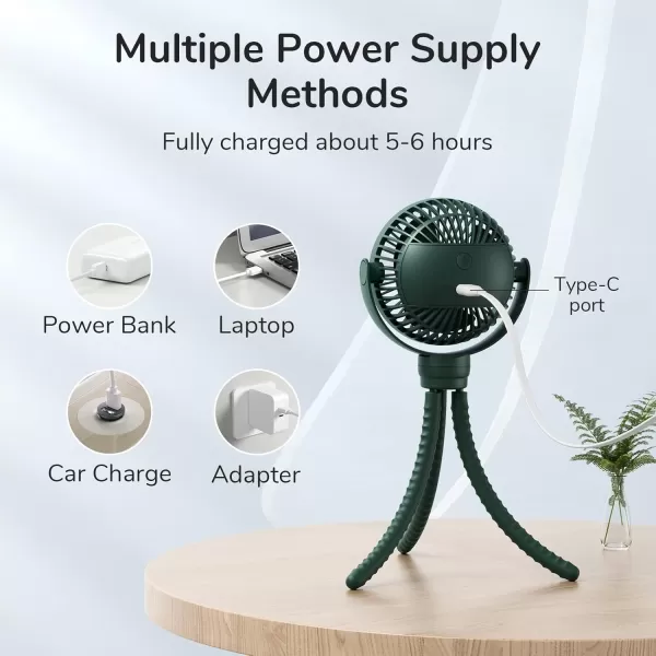 JISULIFE Stroller Fan Baby Fan 4000mAh Battery Operated with 4 Speeds Rechargeable 720Rotatable Clip on for Baby CarseatCribGolf CartTreadmill GreenGreen