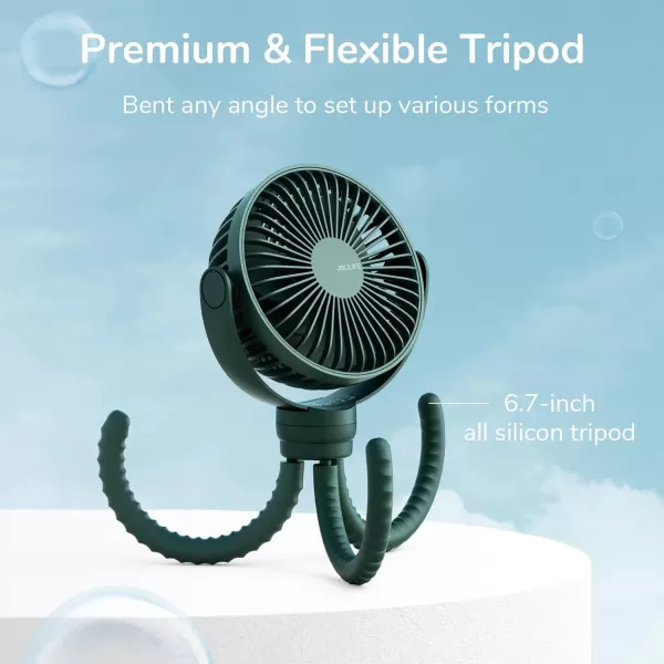JISULIFE Stroller Fan Baby Fan 4000mAh Battery Operated with 4 Speeds Rechargeable 720Rotatable Clip on for Baby CarseatCribGolf CartTreadmill GreenGreen