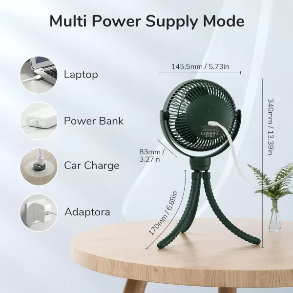 JISULIFE Stroller Fan Baby Fan 4000mAh Battery Operated with 4 Speeds Rechargeable 720Rotatable Clip on for Baby CarseatCribGolf CartTreadmill GreenGreen