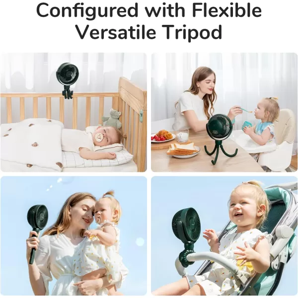 JISULIFE Stroller Fan Baby Fan 4000mAh Battery Operated with 4 Speeds Rechargeable 720Rotatable Clip on for Baby CarseatCribGolf CartTreadmill GreenGreen
