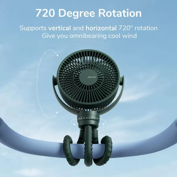 JISULIFE Stroller Fan Baby Fan 4000mAh Battery Operated with 4 Speeds Rechargeable 720Rotatable Clip on for Baby CarseatCribGolf CartTreadmill GreenGreen