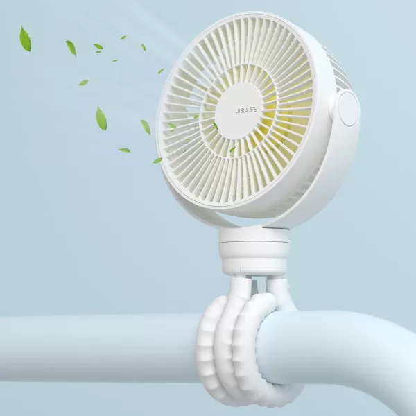JISULIFE Stroller Fan Baby Fan 4000mAh Battery Operated with 4 Speeds Rechargeable 720Rotatable Clip on for Baby CarseatCribGolf CartTreadmill GreenWhite
