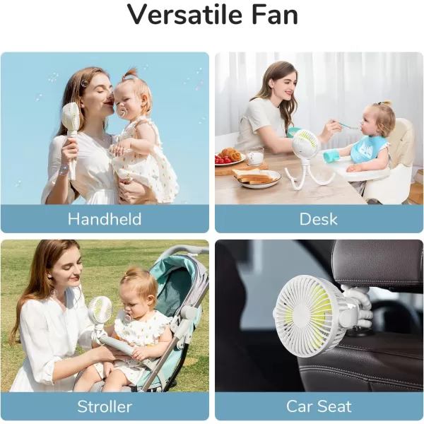 JISULIFE Stroller Fan Baby Fan 4000mAh Battery Operated with 4 Speeds Rechargeable 720Rotatable Clip on for Baby CarseatCribGolf CartTreadmill GreenWhite