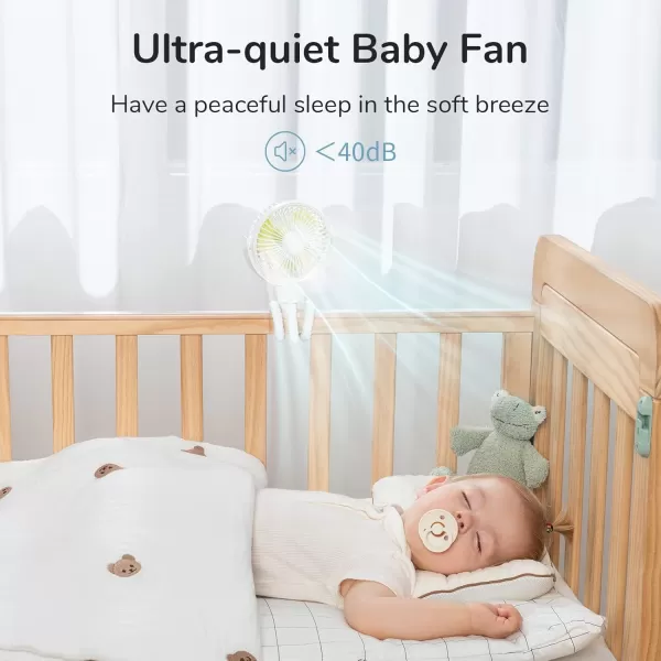 JISULIFE Stroller Fan Baby Fan 4000mAh Battery Operated with 4 Speeds Rechargeable 720Rotatable Clip on for Baby CarseatCribGolf CartTreadmill GreenWhite