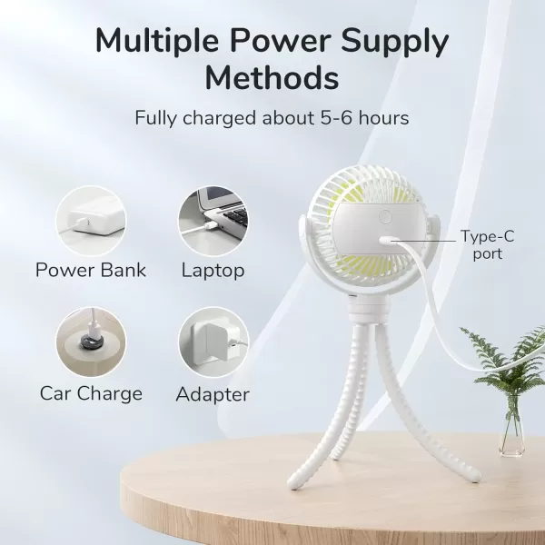 JISULIFE Stroller Fan Baby Fan 4000mAh Battery Operated with 4 Speeds Rechargeable 720Rotatable Clip on for Baby CarseatCribGolf CartTreadmill GreenWhite