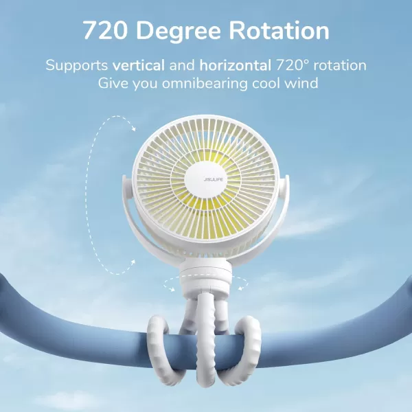 JISULIFE Stroller Fan Baby Fan 4000mAh Battery Operated with 4 Speeds Rechargeable 720Rotatable Clip on for Baby CarseatCribGolf CartTreadmill GreenWhite