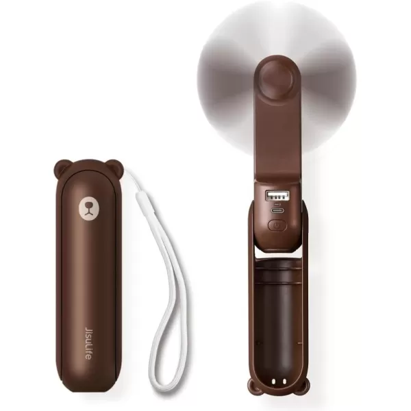 JISULIFE Handheld Mini Fan 3 IN 1 Hand Fan USB Rechargeable Small Pocket Fan 1219 Working Hours with Power Bank Flashlight Portable Fan for TravelSummerConcertsLash Gifts for WomenPinkBrown