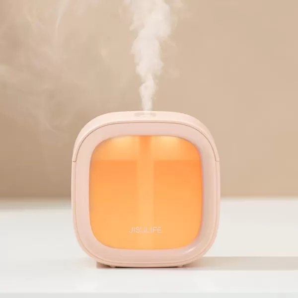 JISULIFE Personal Mini Humidifier Rechargeable Night Light Small Humidifier Wireless 280ml Air Humidifiers for Baby Quiet Portable Desk Humidifier Easy Clean for Plant Office Travel  WhitePink