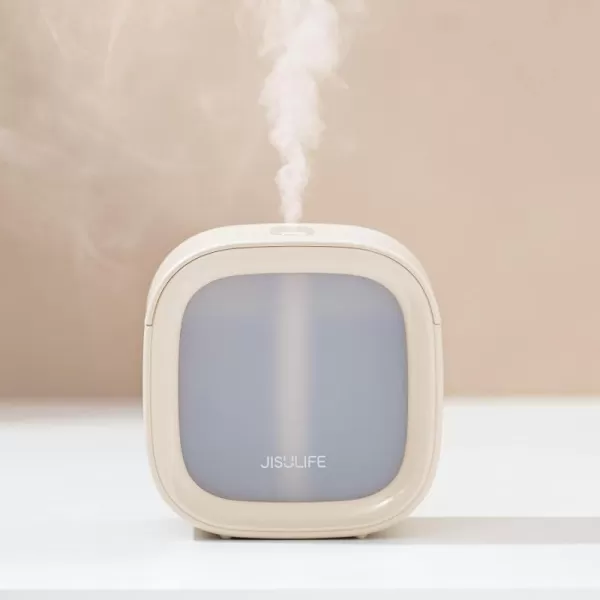 JISULIFE Personal Mini Humidifier Rechargeable Night Light Small Humidifier Wireless 280ml Air Humidifiers for Baby Quiet Portable Desk Humidifier Easy Clean for Plant Office Travel  WhiteBeige