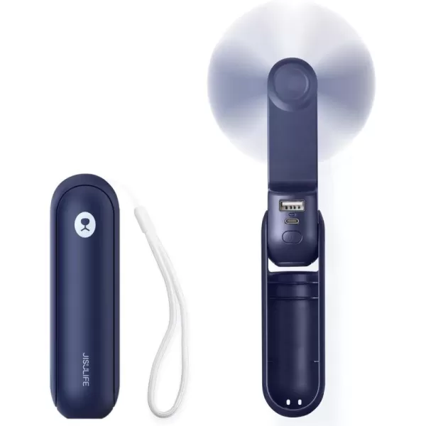 JISULIFE Portable Handheld Fan Mini Rechargeable Hand Fan Small Battery Operated 1421hrs Personal USB Foldable Fan Pocket Fan with Power Bank Flashlight Gifts for WomenGirlsFriends  BlueBlue