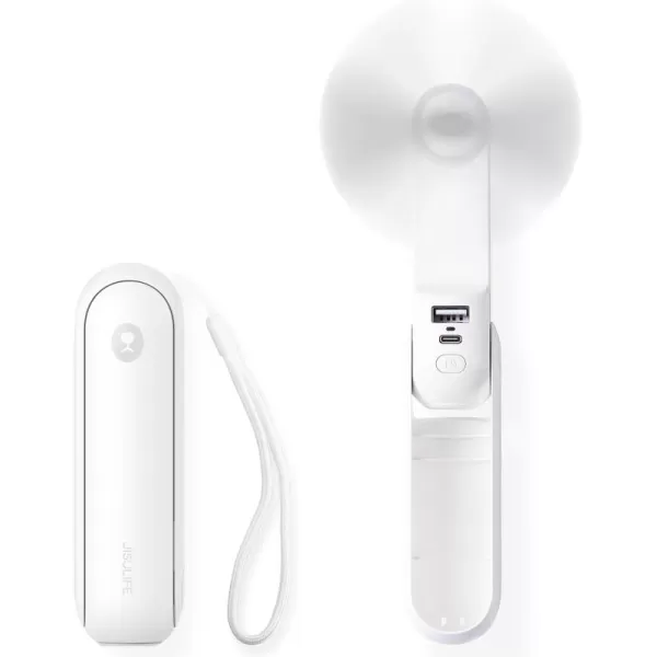 JISULIFE Portable Handheld Fan Mini Rechargeable Hand Fan Small Battery Operated 1421hrs Personal USB Foldable Fan Pocket Fan with Power Bank Flashlight Gifts for WomenGirlsFriends  BlueWhite