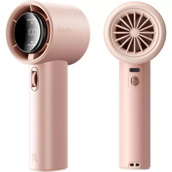 JISULIFE Portable Handheld FanSpeed1100 Adjustable Turbo Mini Fan5000mAh Battery Rechargeable Personal Fan with Metal BodyDigital DisplayGifts for Women Men TravelCampingOutdoorGreyPink
