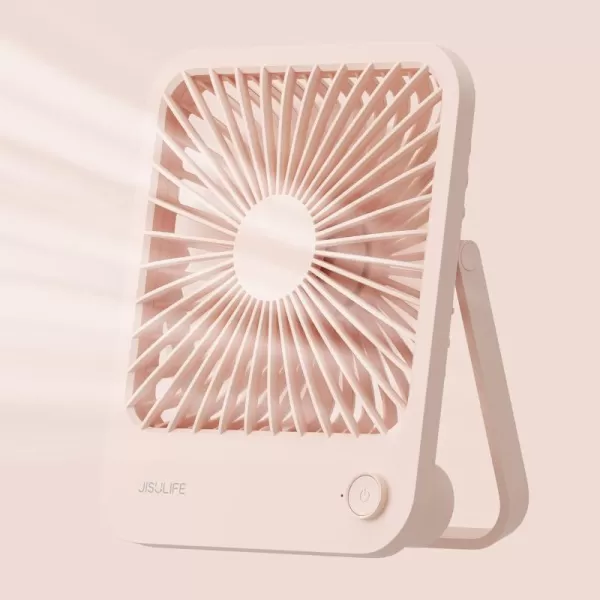 JISULIFE Small Desk Fan Battery Operated Small Fan180 Foldable Portable Fan 4 Speeds Adjustable Ultra Quiet for Home Office Travel OutdoorWhitePink