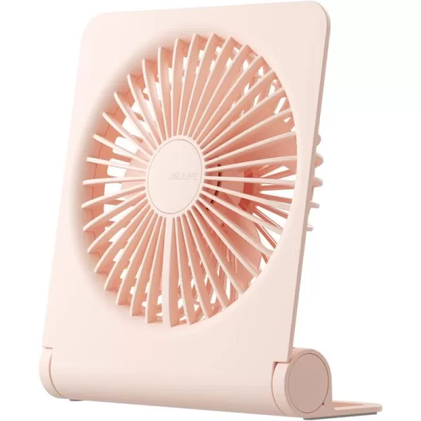 JISULIFE Small Desk Fan Portable USB Rechargeable Fan 160 Tilt Folding Personal Mini Fan with 4500mAh Battery Strong Wind Ultra Quiet 4 Speed Modes for Office Home Camping  WhitePink