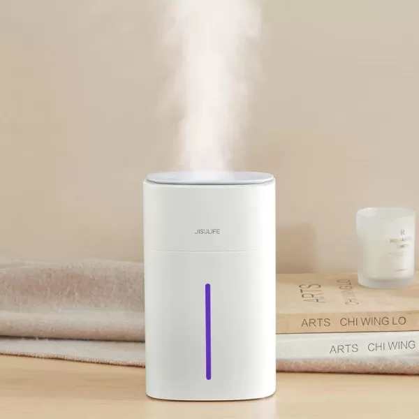 JISULIFE Small Desk Humidifier 1L Cool Mist Air Humidifier for Baby Bedroom Home and Office UV Ionization Lamp Water Leakproof 3 Timer Options ampamp 2 Mist Levels Whisper Quiet Auto Off  White