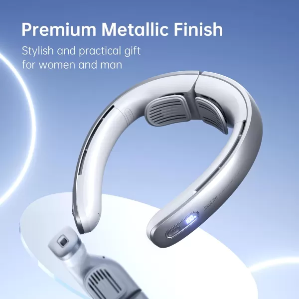 imageJISULIFE Portable Neck Fan Upgraded 100 Speeds Personal Bladeless Fan Wearable Fan with Neck Brace LED Display 5000mAh Rechargeable Battery Operated Fashionable Gifts for Women MenGrey