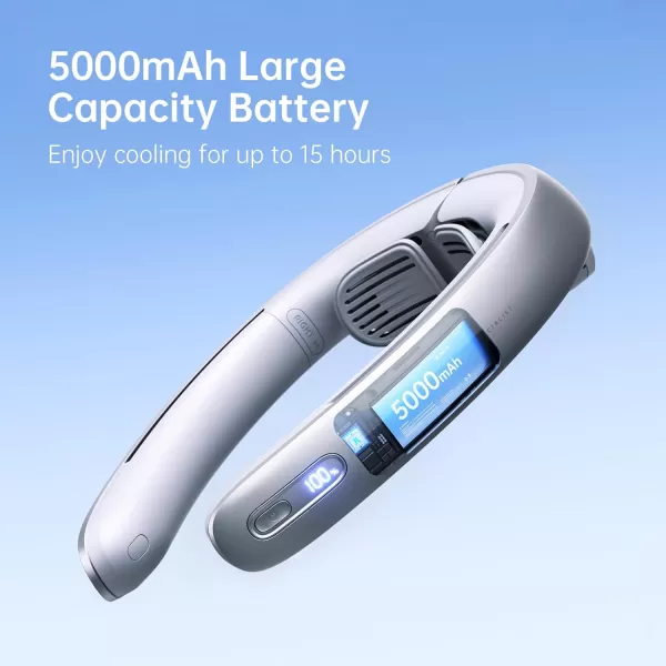 imageJISULIFE Portable Neck Fan Upgraded 100 Speeds Personal Bladeless Fan Wearable Fan with Neck Brace LED Display 5000mAh Rechargeable Battery Operated Fashionable Gifts for Women MenGrey