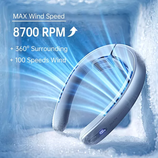 imageJISULIFE Portable Neck Fan Upgraded 100 Speeds Personal Bladeless Fan Wearable Fan with Neck Brace LED Display 5000mAh Rechargeable Battery Operated Fashionable Gifts for Women MenGrey