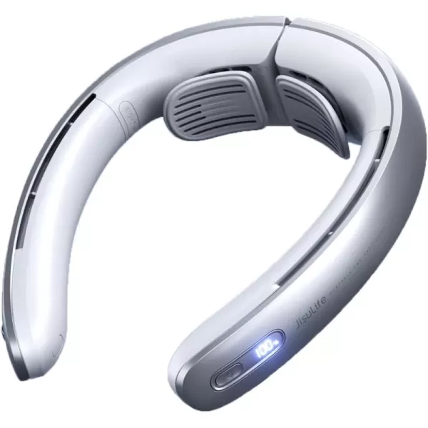 imageJISULIFE Portable Neck Fan Upgraded 100 Speeds Personal Bladeless Fan Wearable Fan with Neck Brace LED Display 5000mAh Rechargeable Battery Operated Fashionable Gifts for Women MenGrey