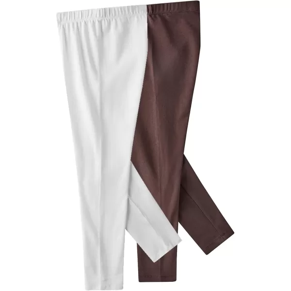 Noomelfish Girls 2Pack Classic Cotton Full Length Leggings 212 YearsWhiteBrown