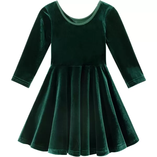 Noomelfish Girls 34 Sleeve Velvet Twirly Dress Casual Skater Dresses with Pockets 412 YearsDark Green