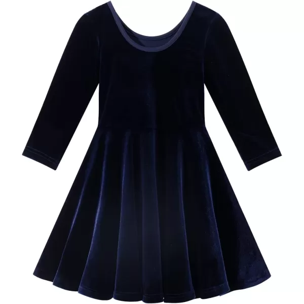 Noomelfish Girls 34 Sleeve Velvet Twirly Dress Casual Skater Dresses with Pockets 412 YearsNavy Blue