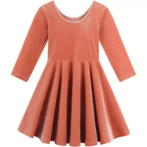 Noomelfish Girls 34 Sleeve Velvet Twirly Dress Casual Skater Dresses with Pockets 412 YearsPink