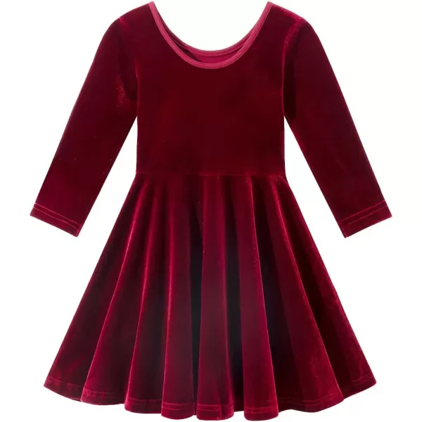 Noomelfish Girls 34 Sleeve Velvet Twirly Dress Casual Skater Dresses with Pockets 412 YearsWine Red