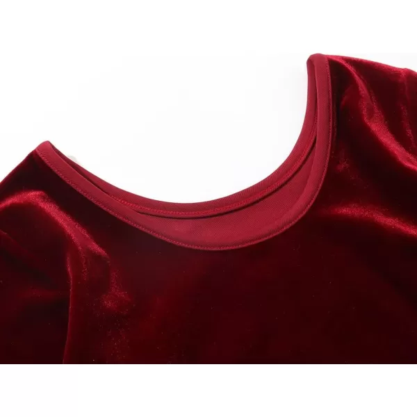 Noomelfish Girls 34 Sleeve Velvet Twirly Dress Casual Skater Dresses with Pockets 412 YearsWine Red