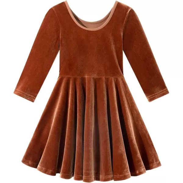 Noomelfish Girls 34 Sleeve Velvet Twirly Dress Casual Skater Dresses with Pockets 412 YearsYellow