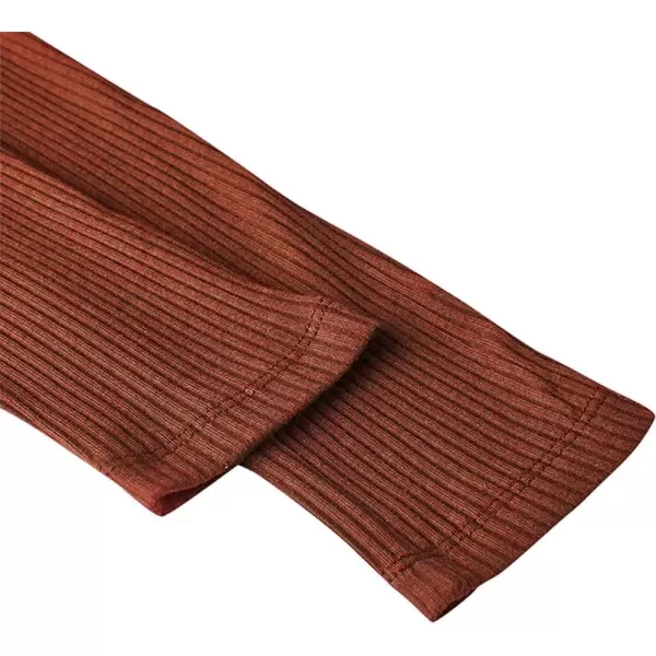 Noomelfish Girls Basic Ribbed Leggings Kids Cotton Kint Footless Full Length Tights Pants 214 YearsBrown