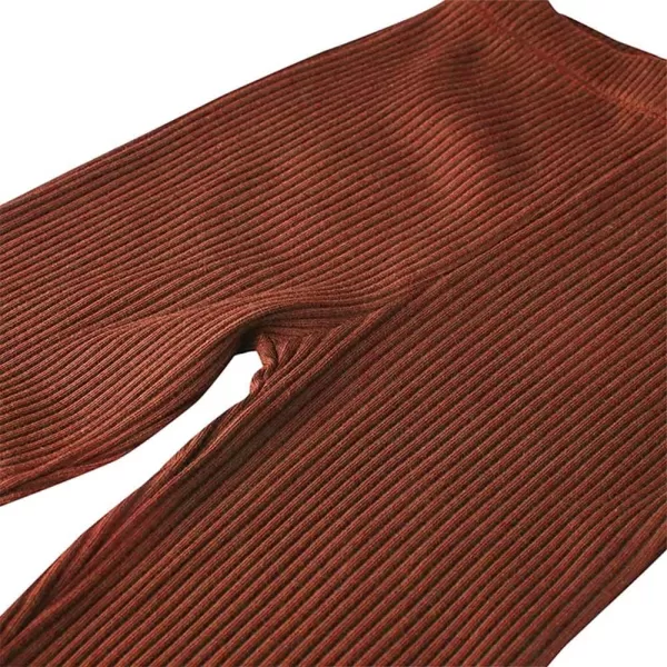 Noomelfish Girls Basic Ribbed Leggings Kids Cotton Kint Footless Full Length Tights Pants 214 YearsBrown