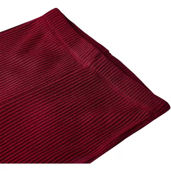 Noomelfish Girls Basic Ribbed Leggings Kids Cotton Kint Footless Full Length Tights Pants 214 YearsBurgundy