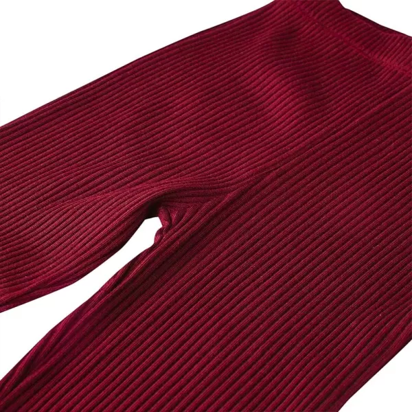 Noomelfish Girls Basic Ribbed Leggings Kids Cotton Kint Footless Full Length Tights Pants 214 YearsBurgundy