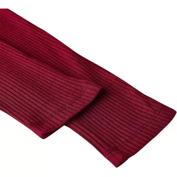 Noomelfish Girls Basic Ribbed Leggings Kids Cotton Kint Footless Full Length Tights Pants 214 YearsBurgundy