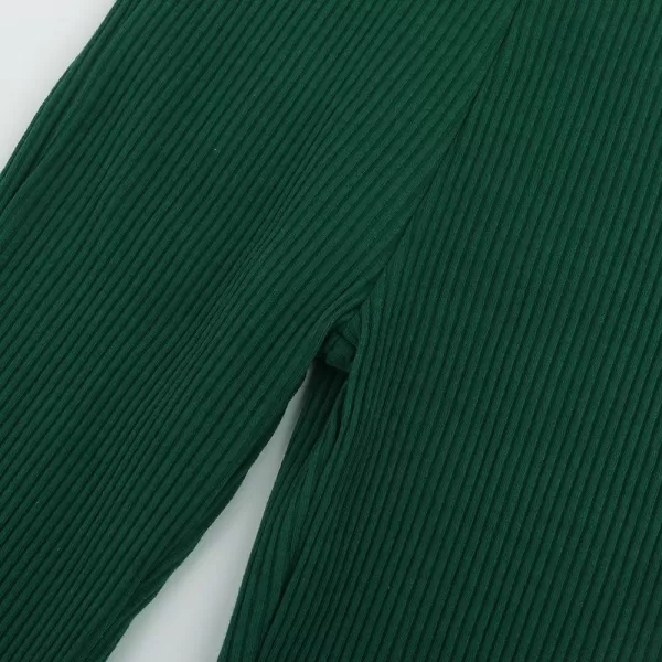 Noomelfish Girls Basic Ribbed Leggings Kids Cotton Kint Footless Full Length Tights Pants 214 YearsDark Green