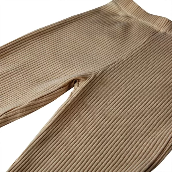 Noomelfish Girls Basic Ribbed Leggings Kids Cotton Kint Footless Full Length Tights Pants 214 YearsDark Khaki