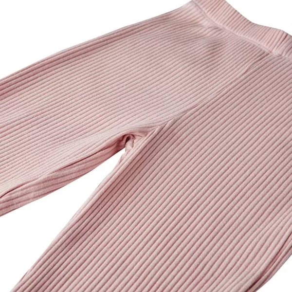 Noomelfish Girls Basic Ribbed Leggings Kids Cotton Kint Footless Full Length Tights Pants 214 YearsLight Pink