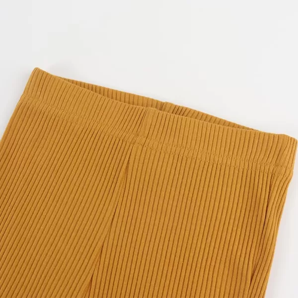 Noomelfish Girls Basic Ribbed Leggings Kids Cotton Kint Footless Full Length Tights Pants 214 YearsMustard Yellow