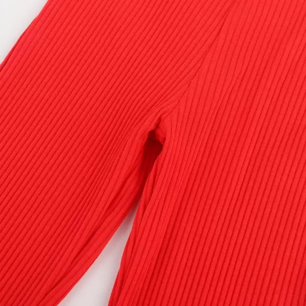 Noomelfish Girls Basic Ribbed Leggings Kids Cotton Kint Footless Full Length Tights Pants 214 YearsRed