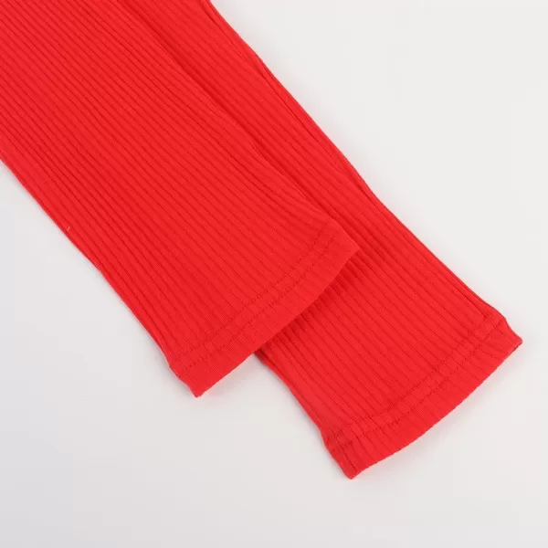 Noomelfish Girls Basic Ribbed Leggings Kids Cotton Kint Footless Full Length Tights Pants 214 YearsRed