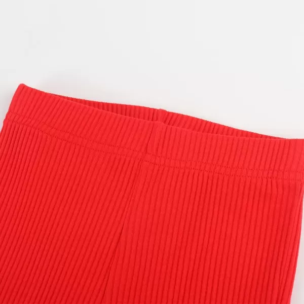 Noomelfish Girls Basic Ribbed Leggings Kids Cotton Kint Footless Full Length Tights Pants 214 YearsRed