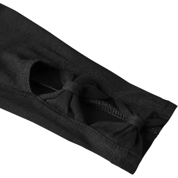 Noomelfish Girls Cotton Bow Stretch Leggings Kids Soft Ankle Length Tights Pants 412 YearsBlack