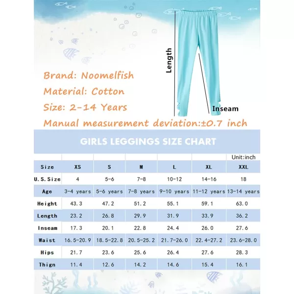 Noomelfish Girls Cotton Bow Stretch Leggings Kids Soft Ankle Length Tights Pants 412 YearsTurquoise