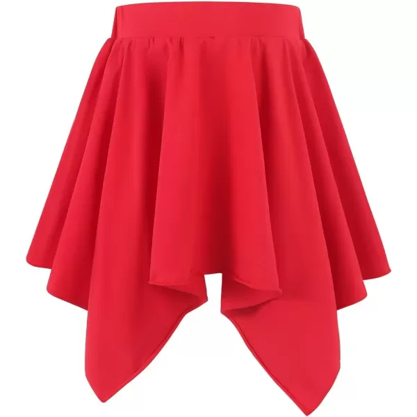 Noomelfish Girls Cotton Handkerchief Hem Twirl Skirt Mini Stretch Dance Skirts 512 YearsRed