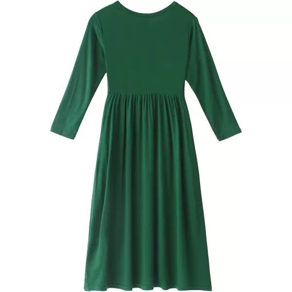 Noomelfish Girls Long Sleeve Maxi Dress Solid Color Casual Long Dresses with Pockets 412 YearsDark Green