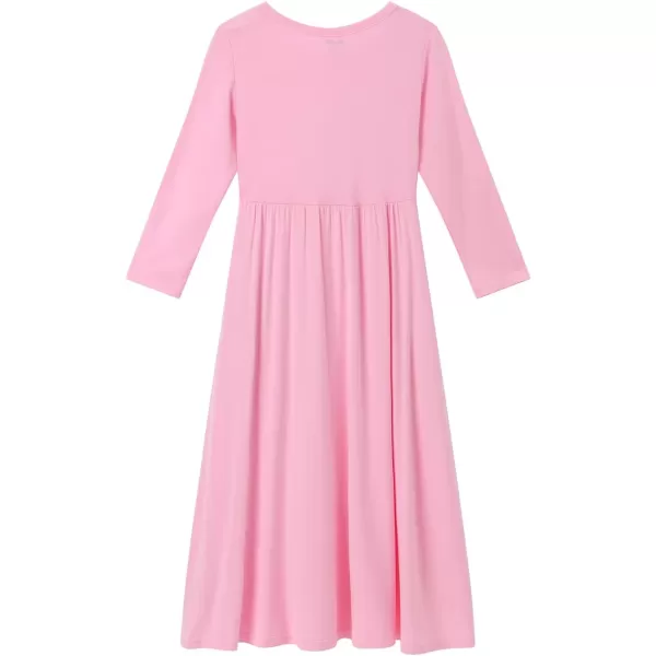 Noomelfish Girls Long Sleeve Maxi Dress Solid Color Casual Long Dresses with Pockets 412 YearsPink