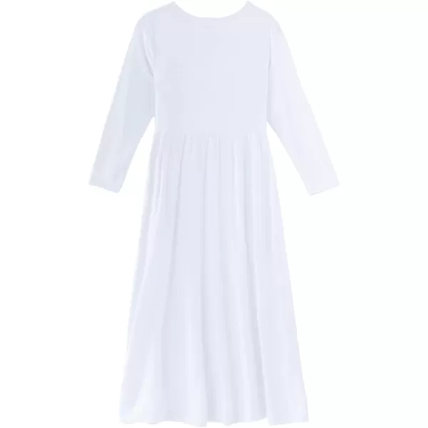 Noomelfish Girls Long Sleeve Maxi Dress Solid Color Casual Long Dresses with Pockets 412 YearsWhite