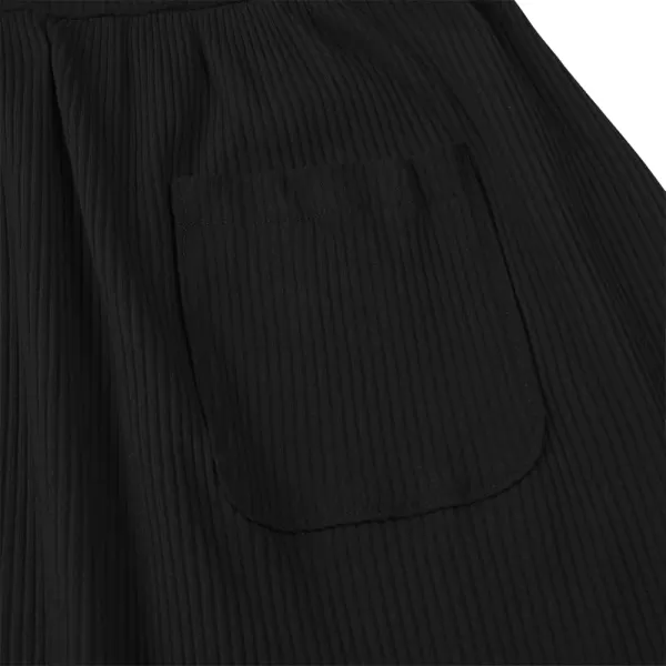 Noomelfish Girls Long Sleeve Ribbed knit Dress Solid Color Casual Pocket Dresses 412 YearsBlack