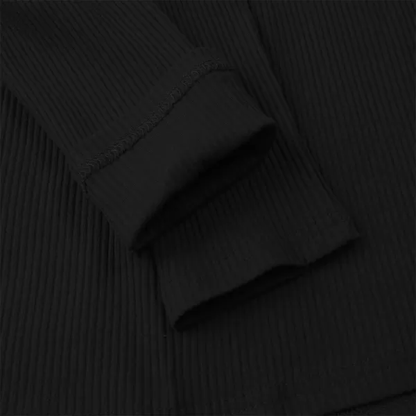 Noomelfish Girls Long Sleeve Ribbed knit Dress Solid Color Casual Pocket Dresses 412 YearsBlack